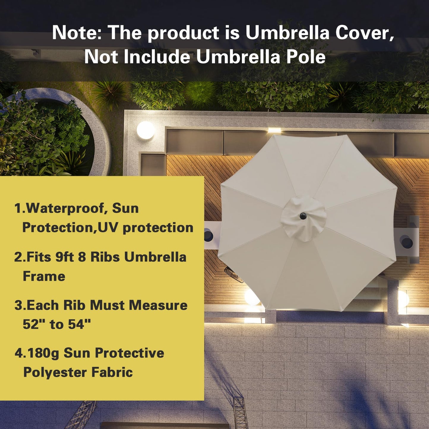 Sunnyglade 9ft Patio Umbrella Replacement Canopy Market Umbrella Top Canopy with 8 Ribs (Light Brown)