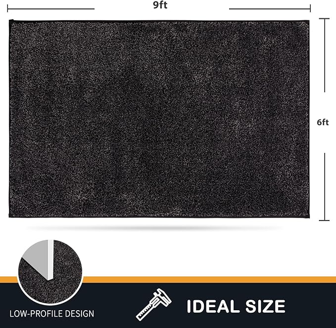 PURRUGS Easy Care Area Rug 6ft x 9ft, Non-Slip Washable Entryway Rug, Stain Resistant Accent Rug for Hallway, Living Room, Bedroom and Mudroom, Charcoal
