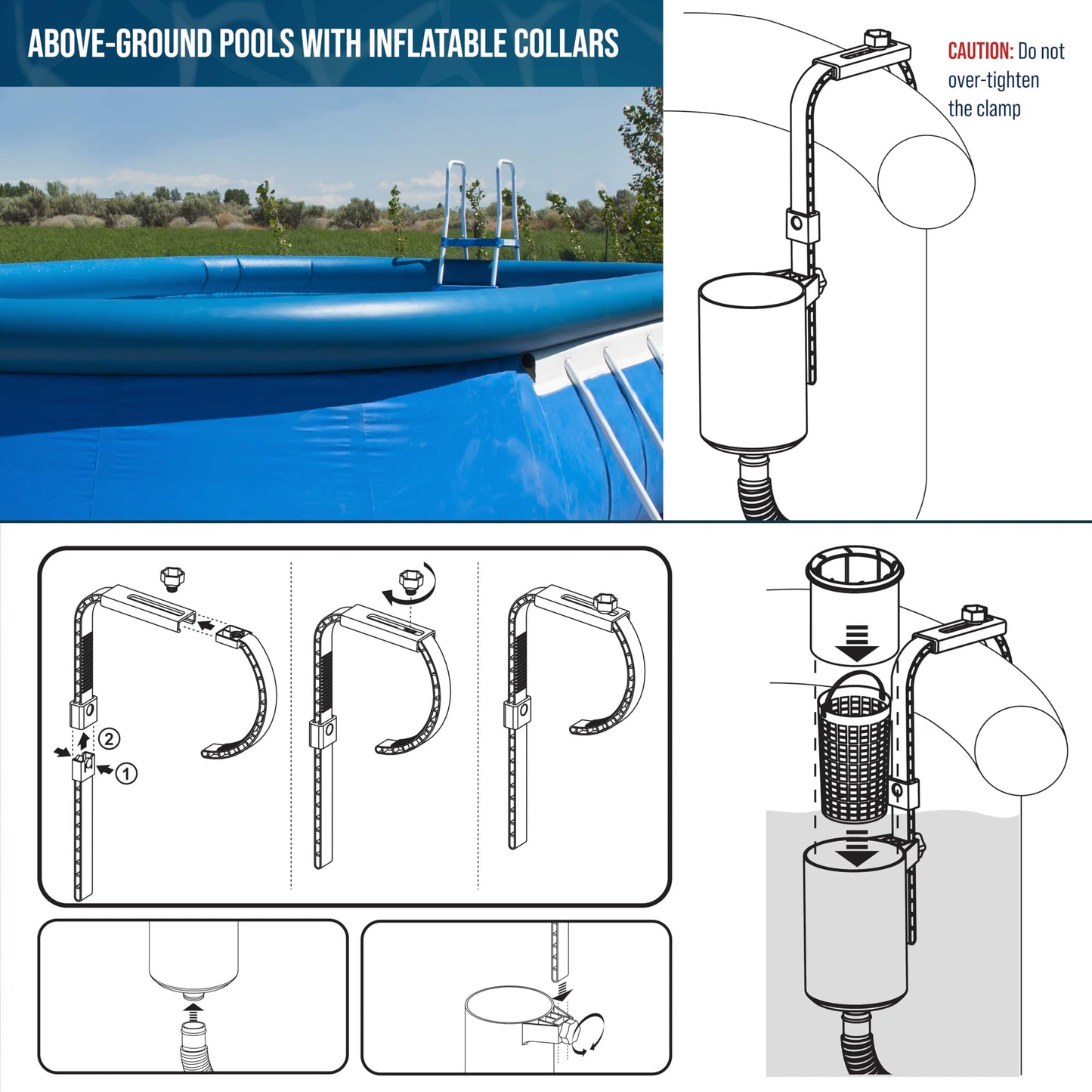 U.S. Pool Supply Pool Skimmer - Above Ground Pool Skimmer, Floating Surface Skimmer, 5 Adapters, Pool Accessories - Clean Dirt Basket, Wall Mount, Attach to Inflatable Collars, Tubular, Metal Frames