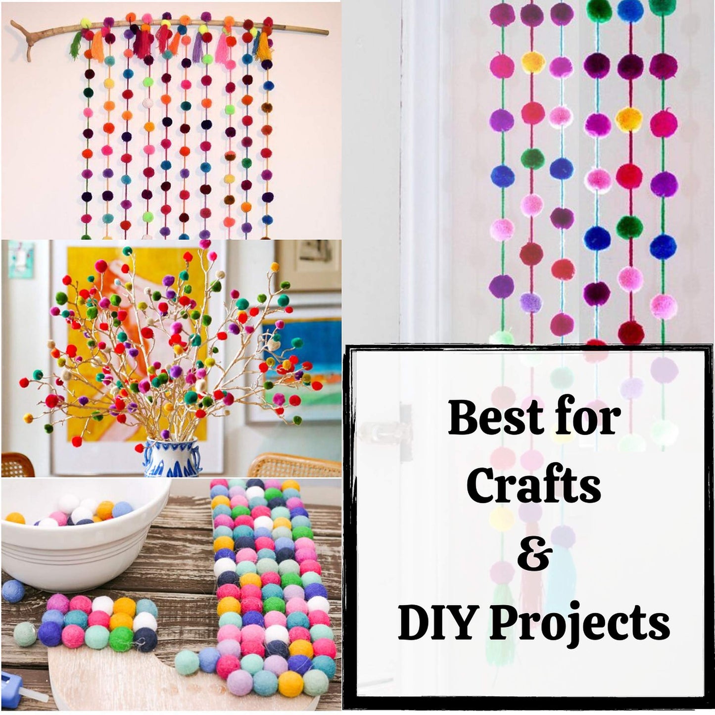 100pcs 2 inch - WAU Craft Pom Pom Balls Multicolored Large Pompoms for Crafts Art DIY Project in Reusable Zipper Bag