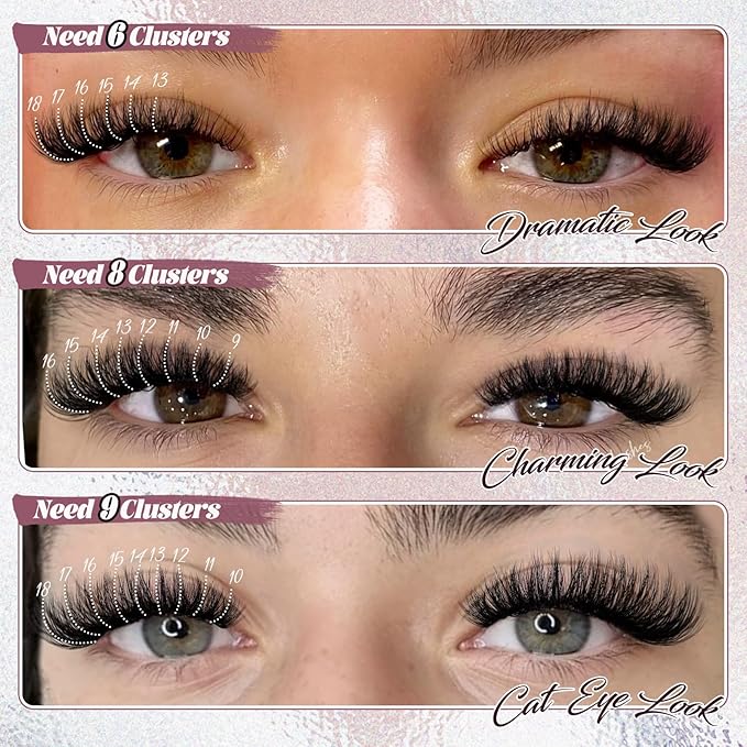 Yawamica Fluffier Lash Clusters Premade Cluster Eyelash Extensions Wispy Cat Eye Lash Clusters 200D Volume 9-18mm Individual Lashes Left Right Cluster Lashes 240pcs DIY Lash Extension by Self
