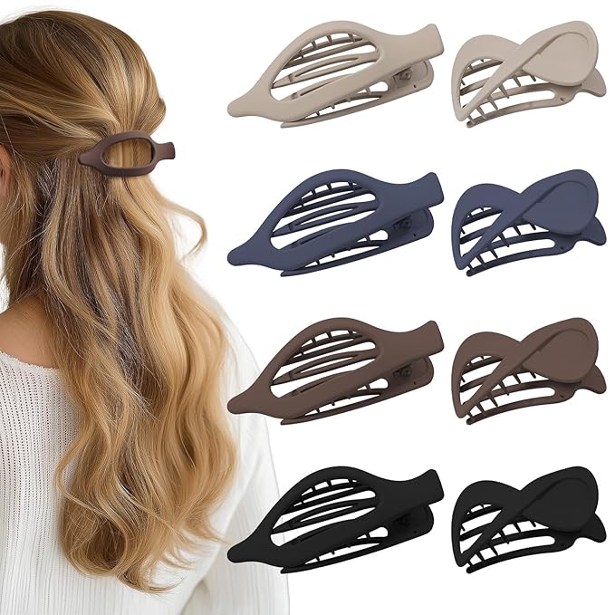8 Pcs French Flat Hair Clips for Women Matte Claw Clips for Thick & Thin Hair No-Slip Hair Claw Strong Hold Styling Barrettes Accessories