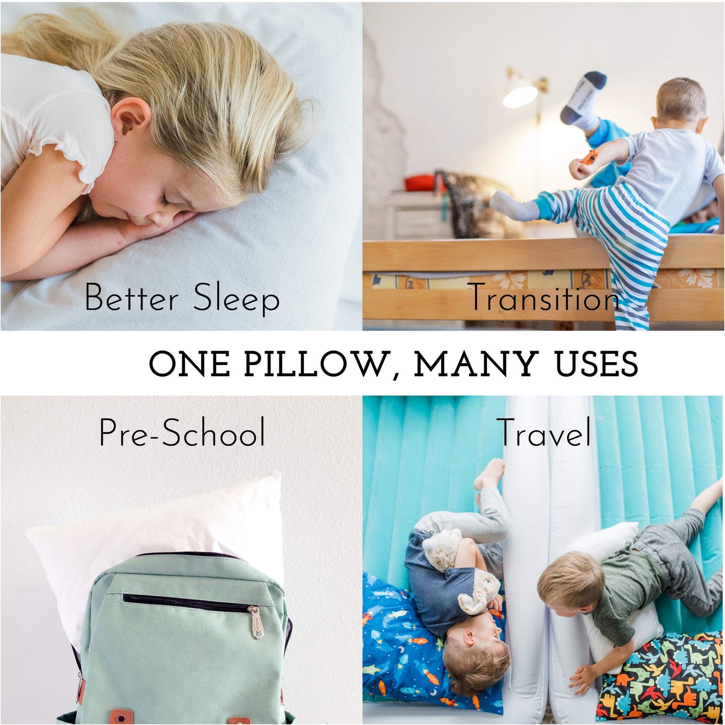 Toddler Bed Pillow with Cotton Pillow Case – 13x18 Kids Pillows for Sleeping, School, Travel & Daycare – Hypoallergenic Toddler Pillow 2 Year Old to 5 with Envelope Pillowcase (Dinosaurs White)