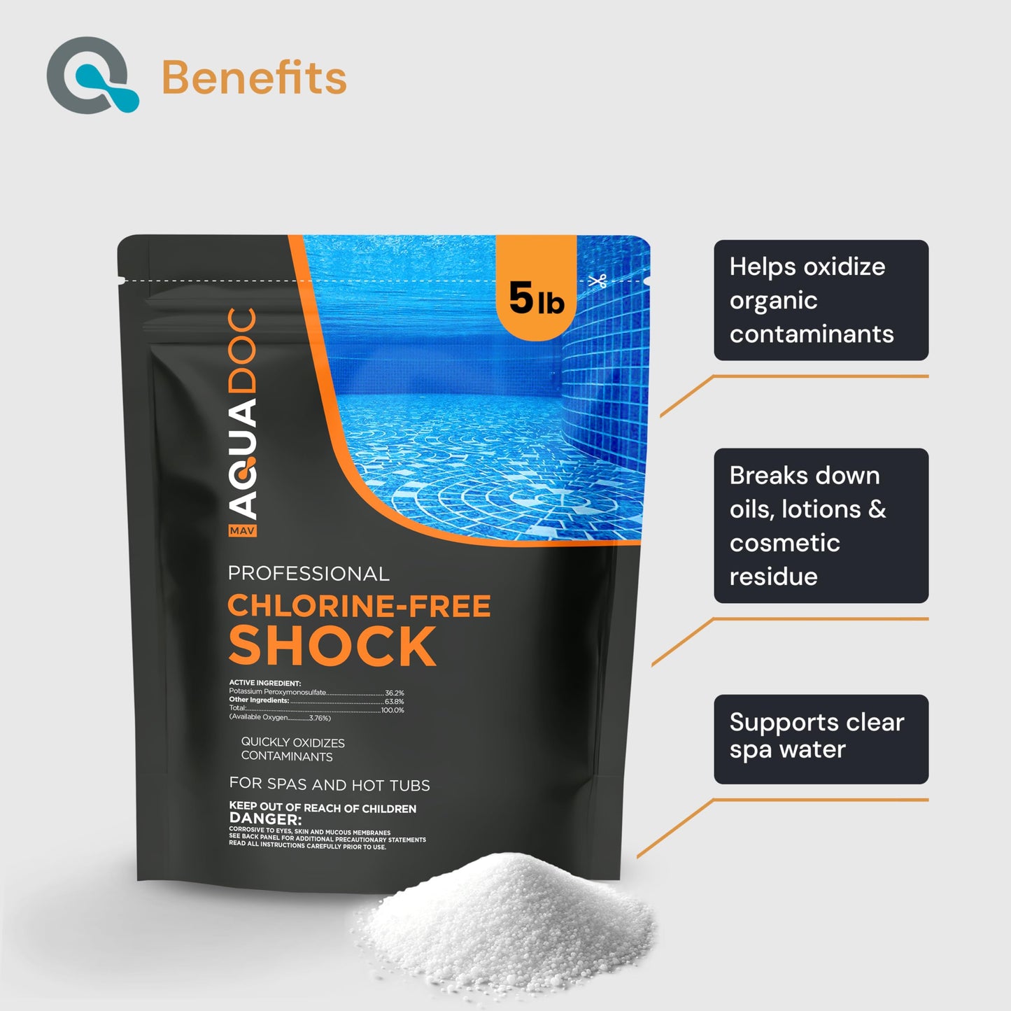 AquaDoc Non Chlorine Hot Tub Shock - 5 lb - Oxygen Based Spa Oxidizer to Support Bromine and Chlorine - Made in USA