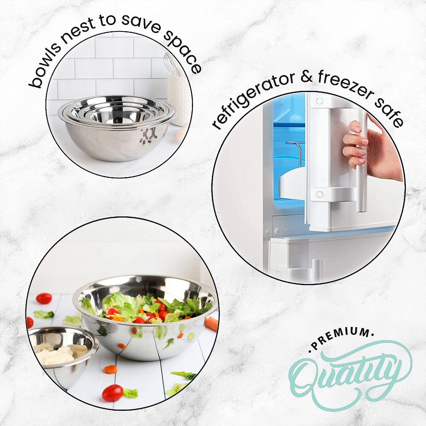 WHYSKO Meal Prep Stainless Steel Mixing Bowls Set, Home, Refrigerator, and Kitchen Food Storage Organizers | Ecofriendly, Reusable, Heavy Duty (Blue)