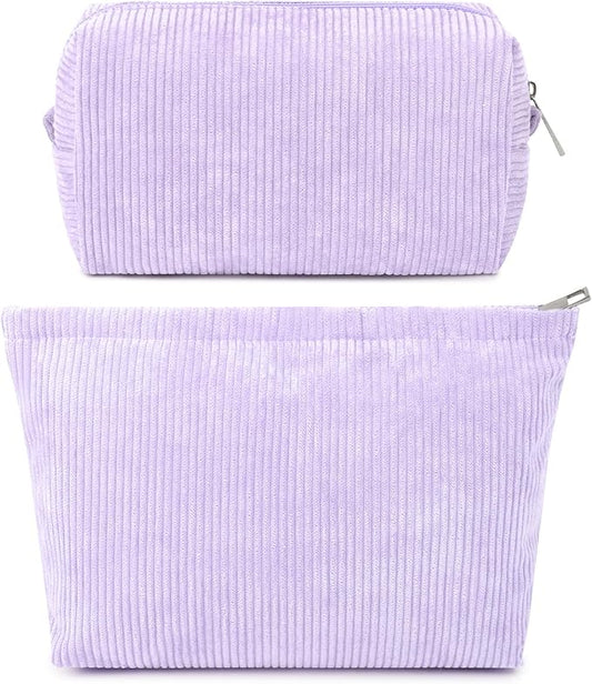 SOIDRAM 2 Pcs Corduroy Makeup Bag Large Cosmetic Bag Toiletry Bag Makeup Pouch Travel Bag Organizer Cute Makeup Brushes Aesthetic Accessories Storage Bag for Women Purple