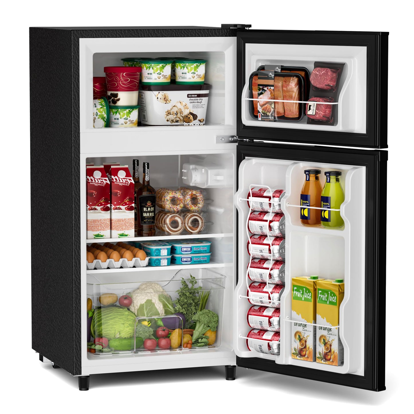 Tehanld Double Door Refrigerator with Freezer, 3.5 Cu.Ft, Small Fridge with Freezer, 7 Settings Temperature Adjustable, Mini Refrigerator for Office and Apartment Bedroom Dorm(3.5 Cu.Ft, Black)