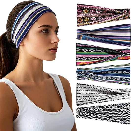 Headbands for Women - 6 Pack Wide Elastic Hair Bands | Stretchy Sweatbands Hair Bands | Soft Sports Thin Head Bands | Non-Slip Accessories Bands for Fashion, Washing Face, Workouts, Yoga, Daily Use