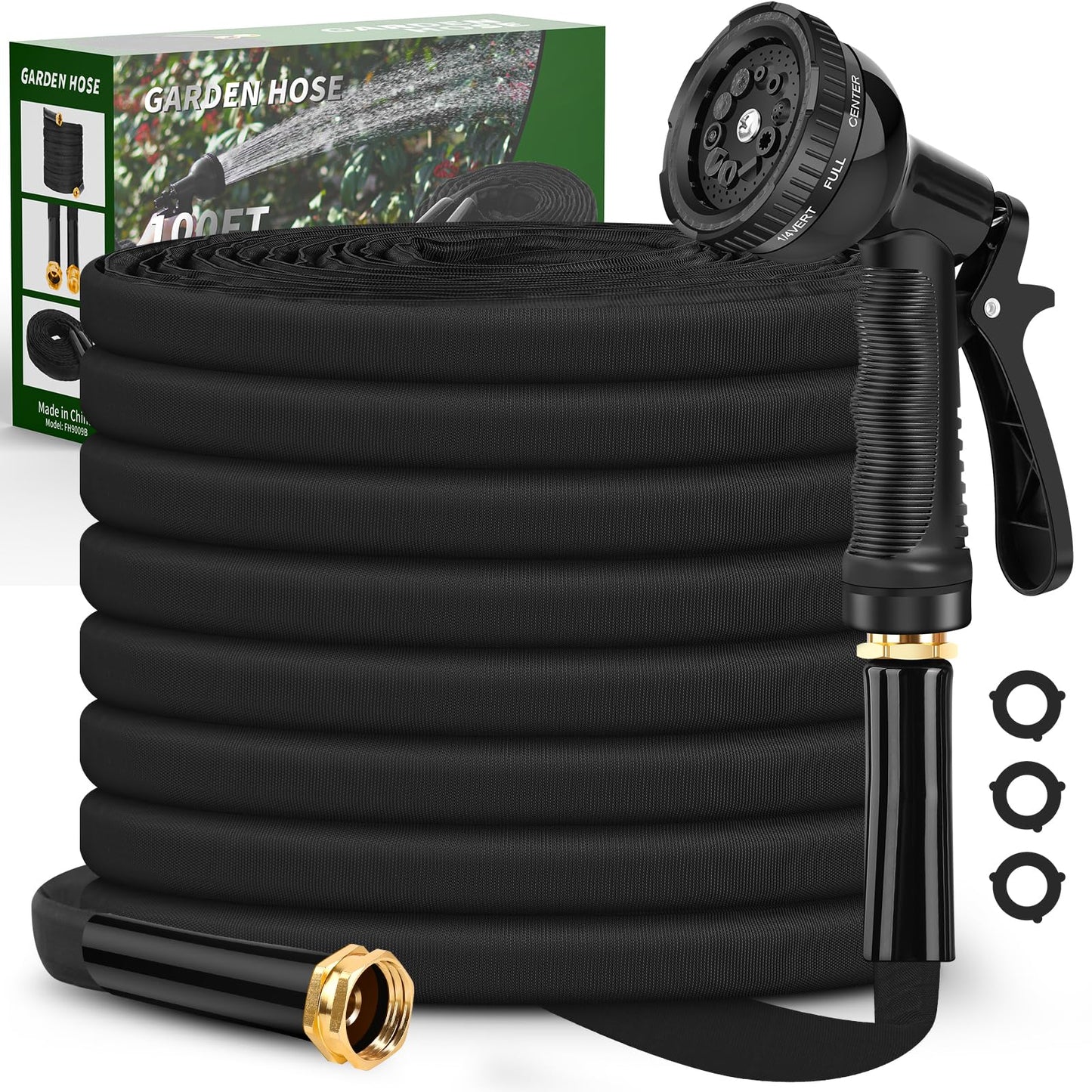 Itsonestep Garden Hose 100ft, 3/4" GHT Non-Expanding Water Hose Lightweight, Flexible Garden Hose with 10 Function Nozzle, Kink-Free, Sturdy, High-Pressure, Abrasion Resistant Hoses for Yard, Garden