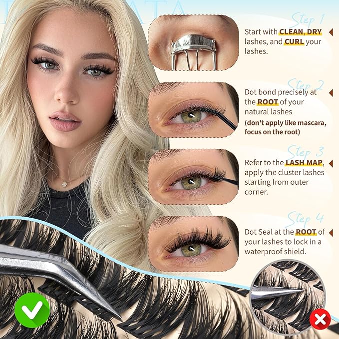 PHKERATA 12-14-16mm Fluffy Lash Clusters Wispy Eyelash Clusters for Volume, C Curl Fairy Cluster Eyelash Extensions, DIY Individual Lashes with Soft Thin Band