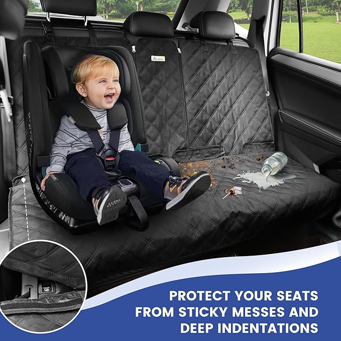 XL Back Seat Cover for Full-Size Trucks/SUVs Rear Split Bench, Heavy Duty 900D Waterproof Non-Slip Car Seat Protector for Messy Kids & Drooling Dogs, Easy Clean (Black)
