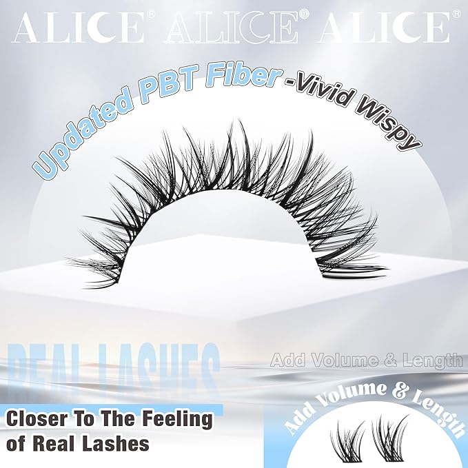 ALICE Lash Clusters Wispy Natural Eyelash Extensions Short 10-14mm Eyelash Clusters Volume Lash Extensions Thin Band DIY Individual Lashes