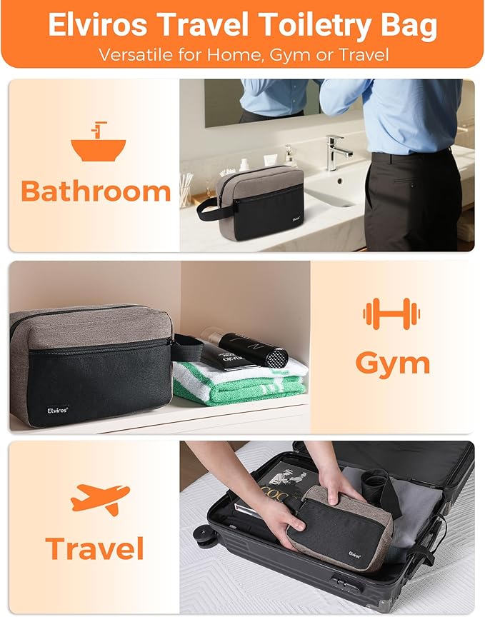 Elviros Travel Toiletry Bag for Men Hanging Toiletries Dopp Kit Small Bathroom Hygiene Tool and Medicine bag for Traveling Essential Shaving Pouch,Gifts for Women(Khaki&Black)