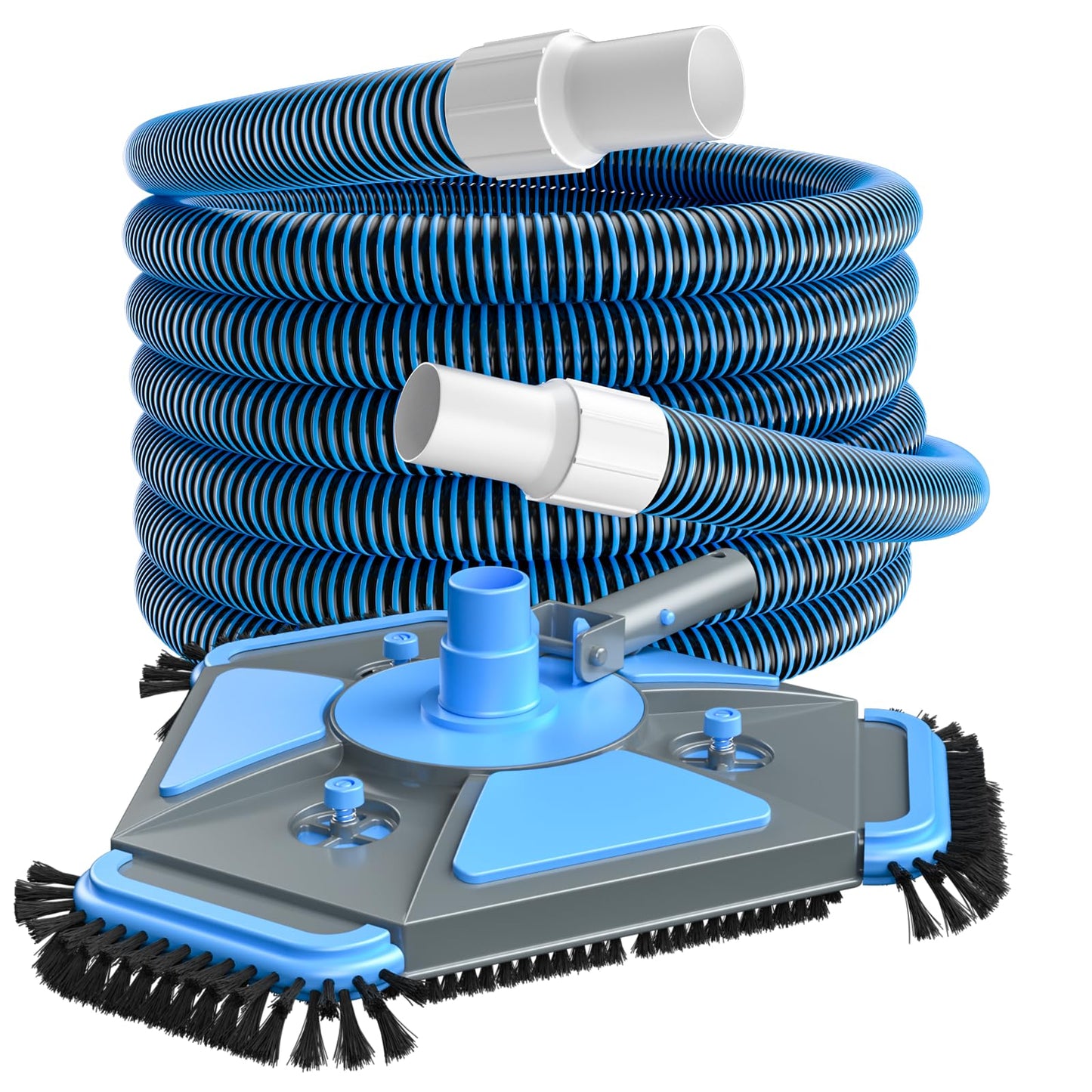 UIRWAY Upgrade Pool Vacuum Head with Side Brush & 360° Swivel Cuff, Heavy Duty Manual Kink-Resistant 1-1/2" x 30 Ft Vacuum Hoses, Weighted Triangular Shape for Inground & Above Ground Pool(No Pole)