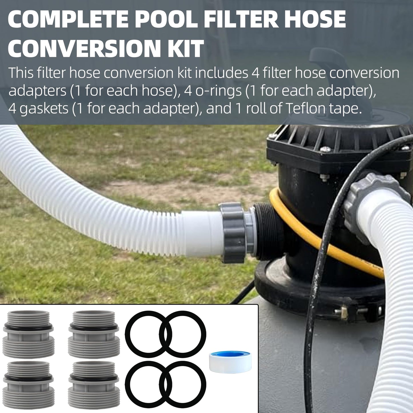 TonGass (4-Pack) 40mm to 1 1/2" Filter Hose Conversion Kit, Above Ground Pool Adapter Connects 40mm Hoses to Standard 1 1/4" or 1 1/2" Filter Ports