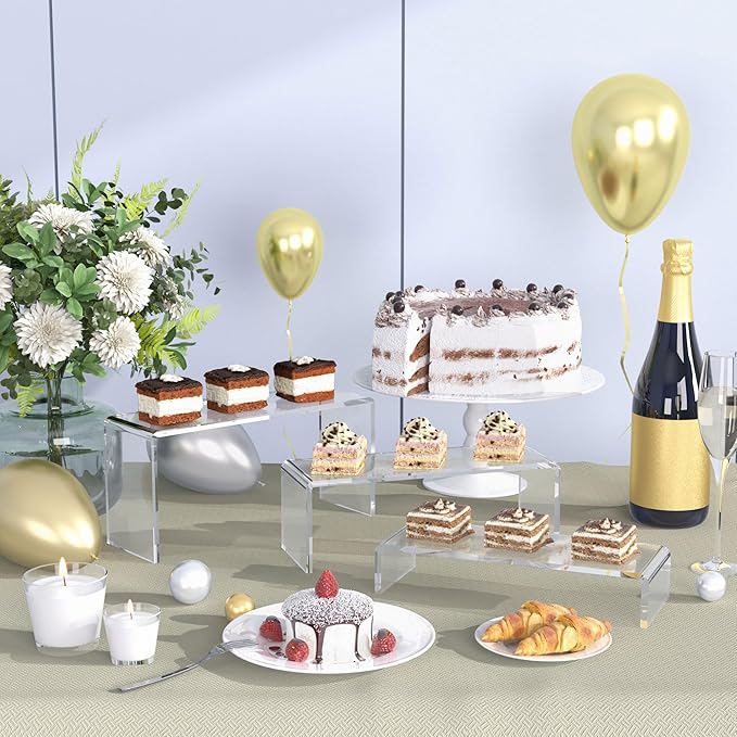 Goabroa 12 Pcs Clear Display Shelf, 3 Tiers 4mm Thick Transparent Display Stand Ideal for Collectibles Stand, Party Cake Dessert Holder, Floating Visual Lego Display Riser