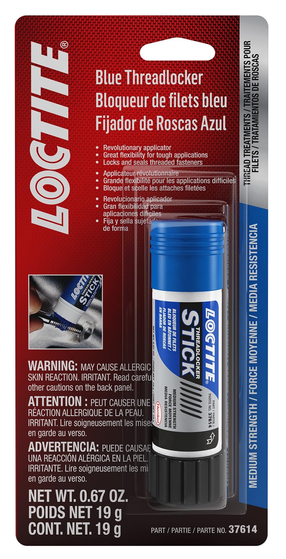 Loctite 504466 All-Purpose Medium Strength Anaerobic Threadlocker Stick, Blue, 19-Gram