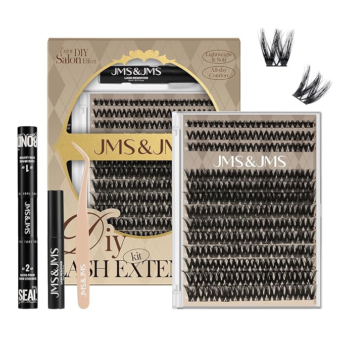 JMS&JMS Flaunt Lash Clusters Kit Flora Lash Extension Kit CC Curl Individual Lashes Eyelash Extension Kit with Lash Bond and Seal, Lash Remover, Lash Tweezers at Home (Flora-8-18mix)