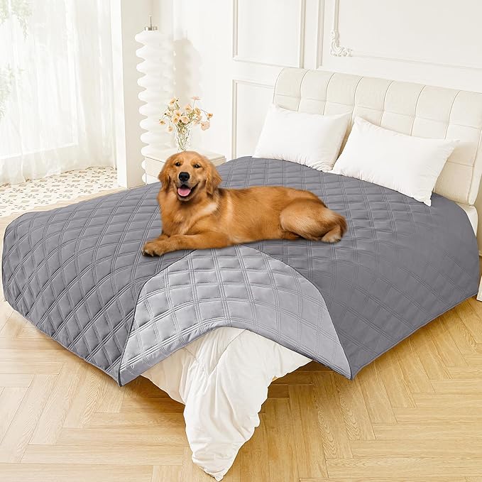 Smiry Waterproof Dog Bed Cover Blanket 82x82, Soft Reversible Pet Blanket, Washable Leakproof Cats Dogs Couch Cover for Sofa, Couch, Furniture, Grey/Light Grey
