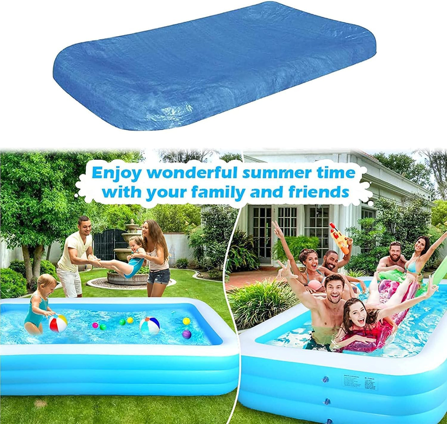 Inflatable Pool Cover for 120in x 72in Rectangle Swimming Pool, Rectangular Pool Covers, Built-in Elastic Dustproof Rainproof Foldable Above Ground Pool Cover (Blue, 120in x 72in)