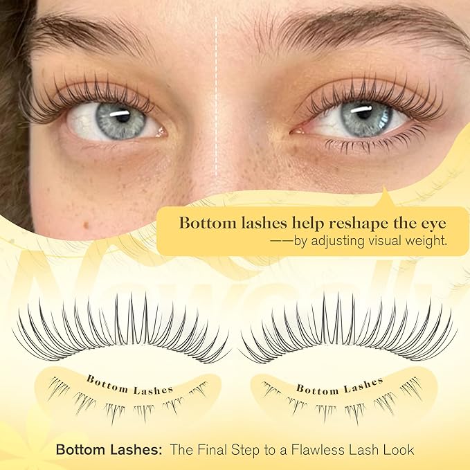 Natural Lash Clusters with Bottom Lashes Invisible Band Eyelash Clusters Like Mascara DIY Lash Extension C-curly 10-16MM Cluster Eyelash Extensions Wispy Individual Lashes by Newcally