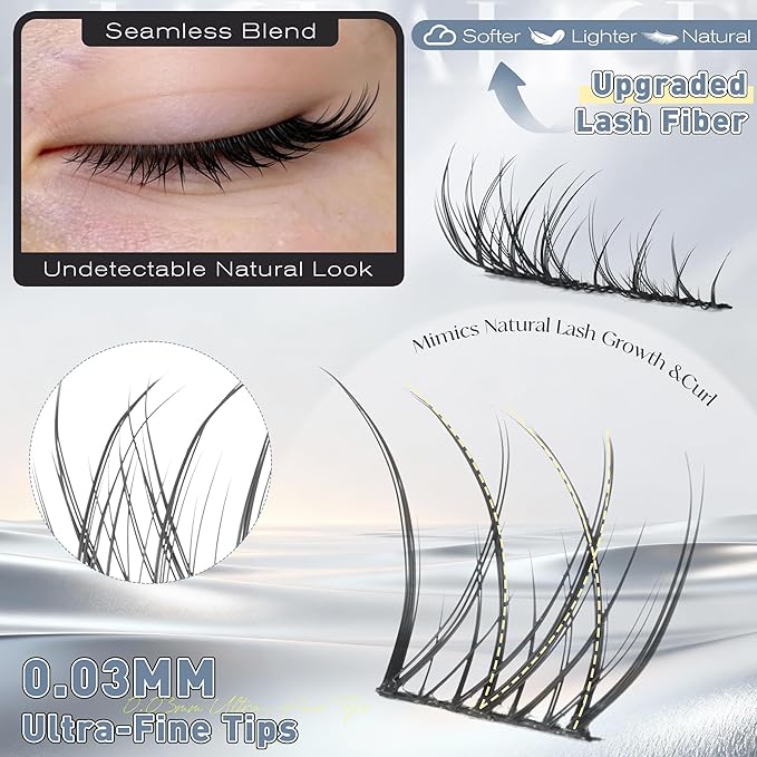 ALICE Short Lash Clusters Kit Natural Wispy Eyelash Clusters Kit 8-12mm Thin Band Cluster Eyelash Extension Kit for No Makeup Makeup Cleangirl Aesthetic