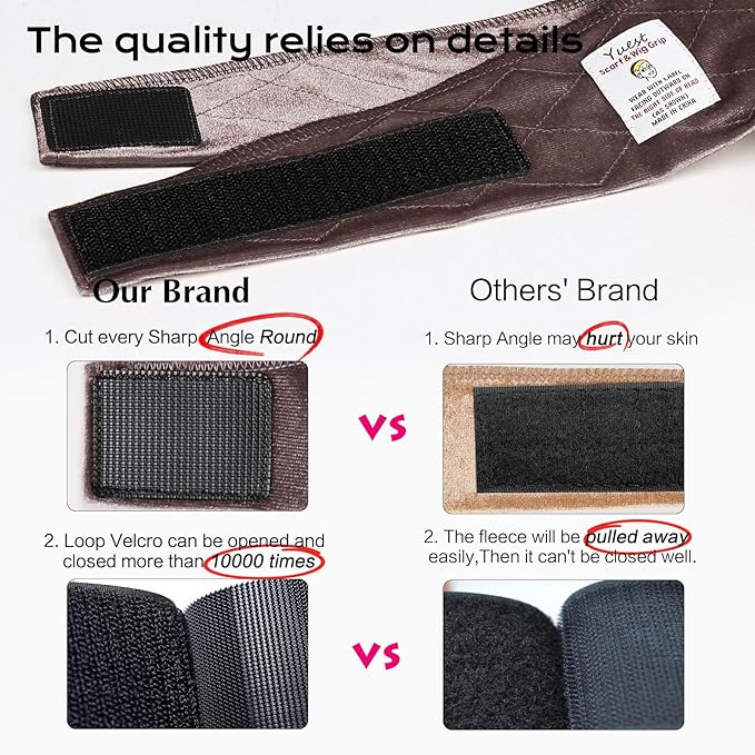 2 Pack Velvet Wig Grip Band with 4 Caps, Adjustable No Slip Headband for Keeping Hair in Place, Soft Breathable Hook and Loop Strap for Beginners