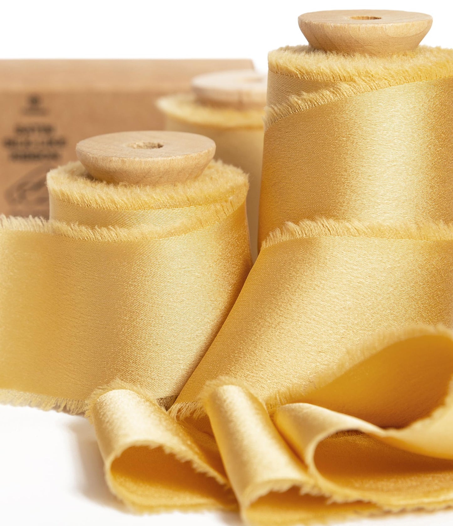 Vitalizart Gold Ribbon Silk Satin 1-1/2 inch x 15 Yard Metallic Handmade Frayed Ribbons for Gift Wrapping Baby Shower Wedding Bridal Bouquets Holiday Decor