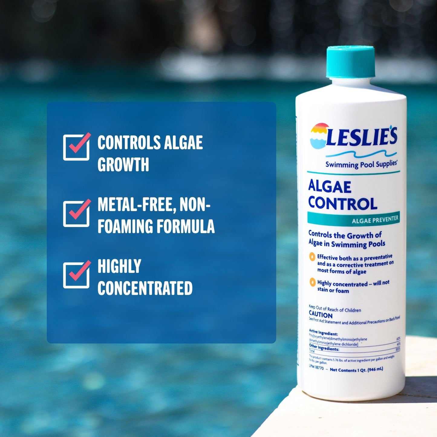 Leslie's Algae Preventative - Non-Staining Algae Control for Swimming Pools, Spas, and Hot Tubs - 1 Gallon