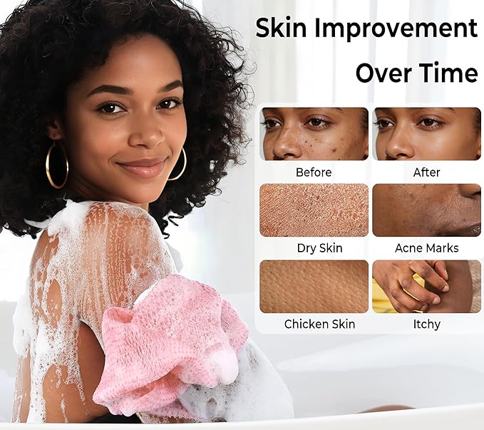 Afro Scrubber African Net Sponge - 2 Pieces Authentic African Wash Cloths - Exfoliating Body Sponges for Showering Forest & BabyPink - Back Scrub Exfoliator Shower Loofah for Body Bath Accessories