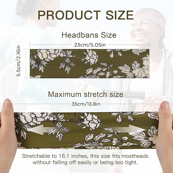 Ztomine 8 Pack Headbands for Women Non Slip - Stylish Sports Hair Bands for Women's Hair - Soft Cotton Cloth Stretchy Headbands for Women for Yoga, Outdoor Exercise Running