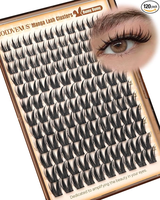 Goddvenus Bunny Manga Lash Clusters, Natural Wispy Cluster Eyelash Extensions, DIY Lash Extension at Home For Dolly Anime Look, Thick Fairy Individual Lashes Clusters
