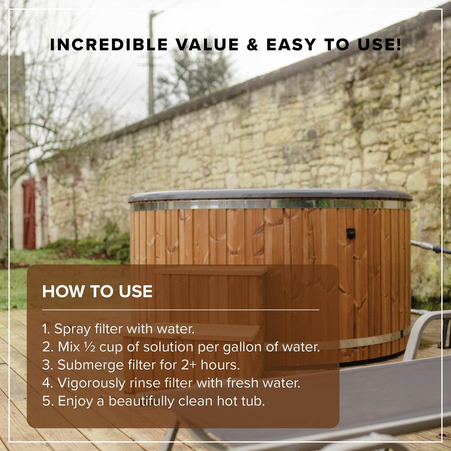 Hot Tub Filter Cleaner - 6 Month Supply - 4 to 8 Uses - 32 oz Spa Filter Cartridge Cleaner - Hot Tub & Pool Filter Cleaner Soaking Solution - No Residue or Foam - Restores Filter - Safe & Non-Toxic