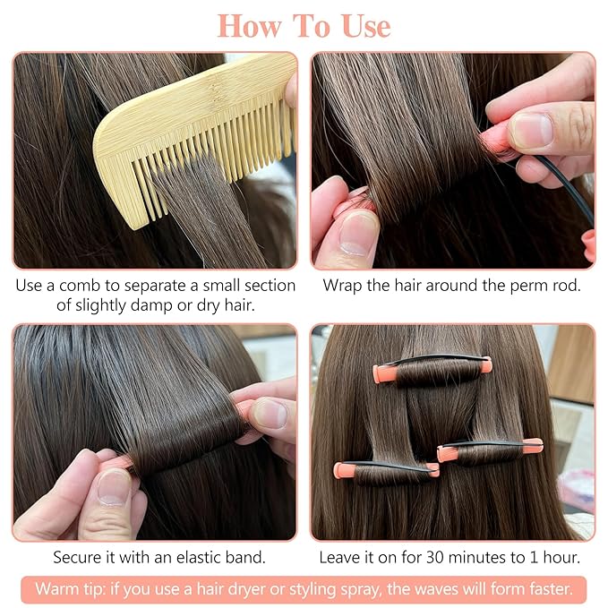 Cold Wave Hair Perm Rods Set of 40-Pack, Plastic Curling Rollers for Salon & Home Styling, Heatless Hair Curlers
