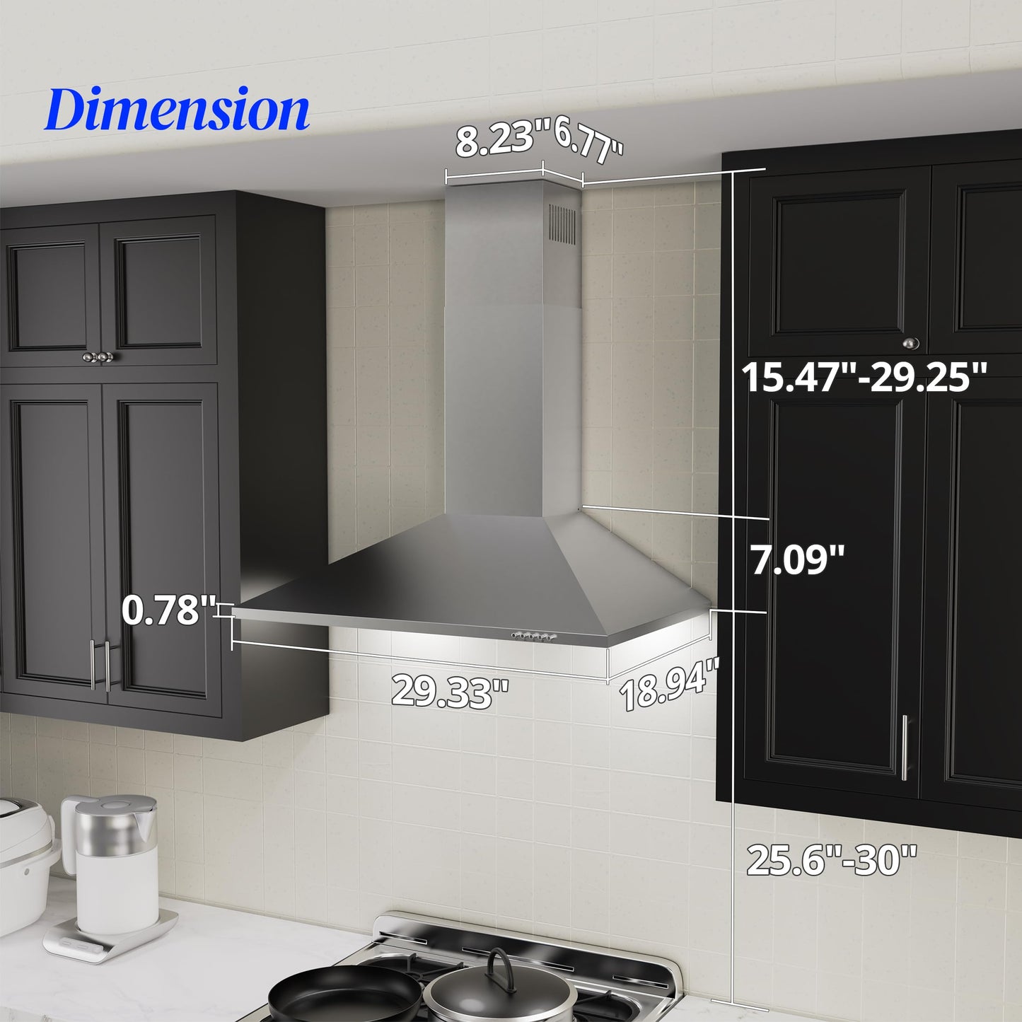 FIREGAS Range Hood 30 inch, Wall Mount Range Hood with LED Lights, 3-Speed Exhaust Fan, Ducted/Ductless Convertible, Aluminum Mesh Filters, Button Controls, Stainless Steel Kitchen Vent Hood