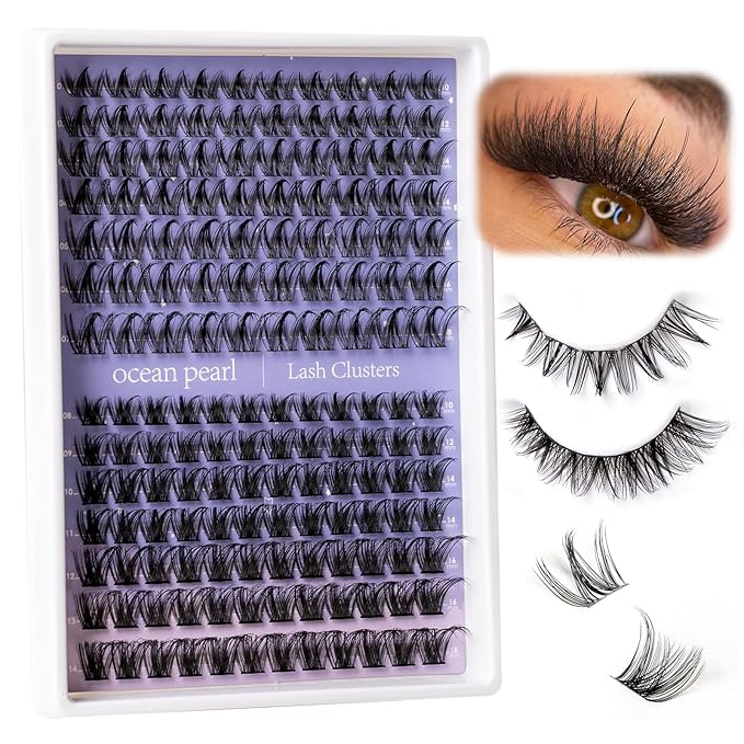 Ocean Pearl Lash Clusters Kit 154pcs,10-18mm manga/anime-inspired lashes clusters,spike-effect cluster lashes,Eyelashes,DIY Cluster Eyelash Extensions kit with lash bond+seal+remover+tweezers-M31+M34