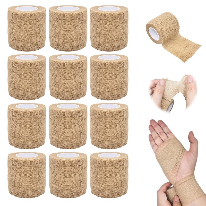 Cohesive Bandage Wrap 2 Inch x 5 Yards, 12 Pack Skin Color Self Adhesive Athletic Tape for Medical First Aid, Injury Recovery & Sports Wraps