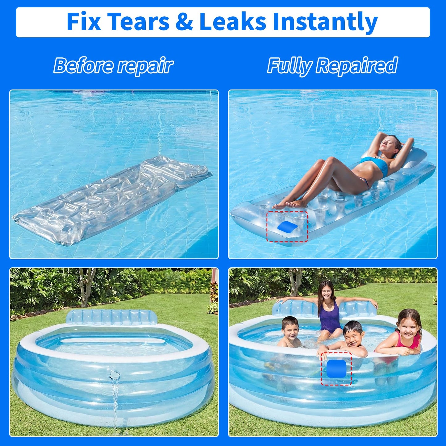 Extra Large Pool Patch Repair Kit, 4ft x 2.8ft TPU Heavy Duty Vinyl Pool Liner Patch for Above Ground Pools Underwater Self-Adhesive Inflatable Floats Bounce Houses Tents Air Mattress Blue