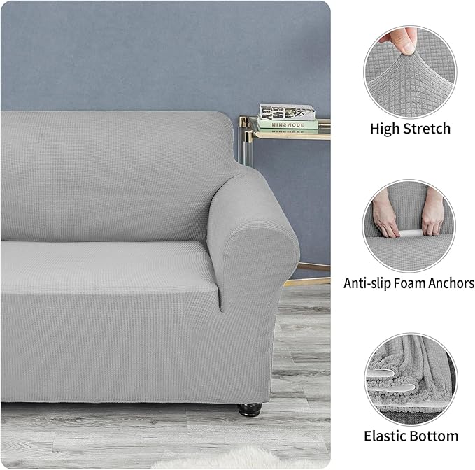 Joccun Stretch Chair Couch Cover,1-Piece Sofa Slipcover Spandex Jacquard Fabric Sofa Covers with Elastic Bottom,Washable Furniture Protector for Dogs,Cats,Kids(Armchair, Wide 35" - 55",Silver)