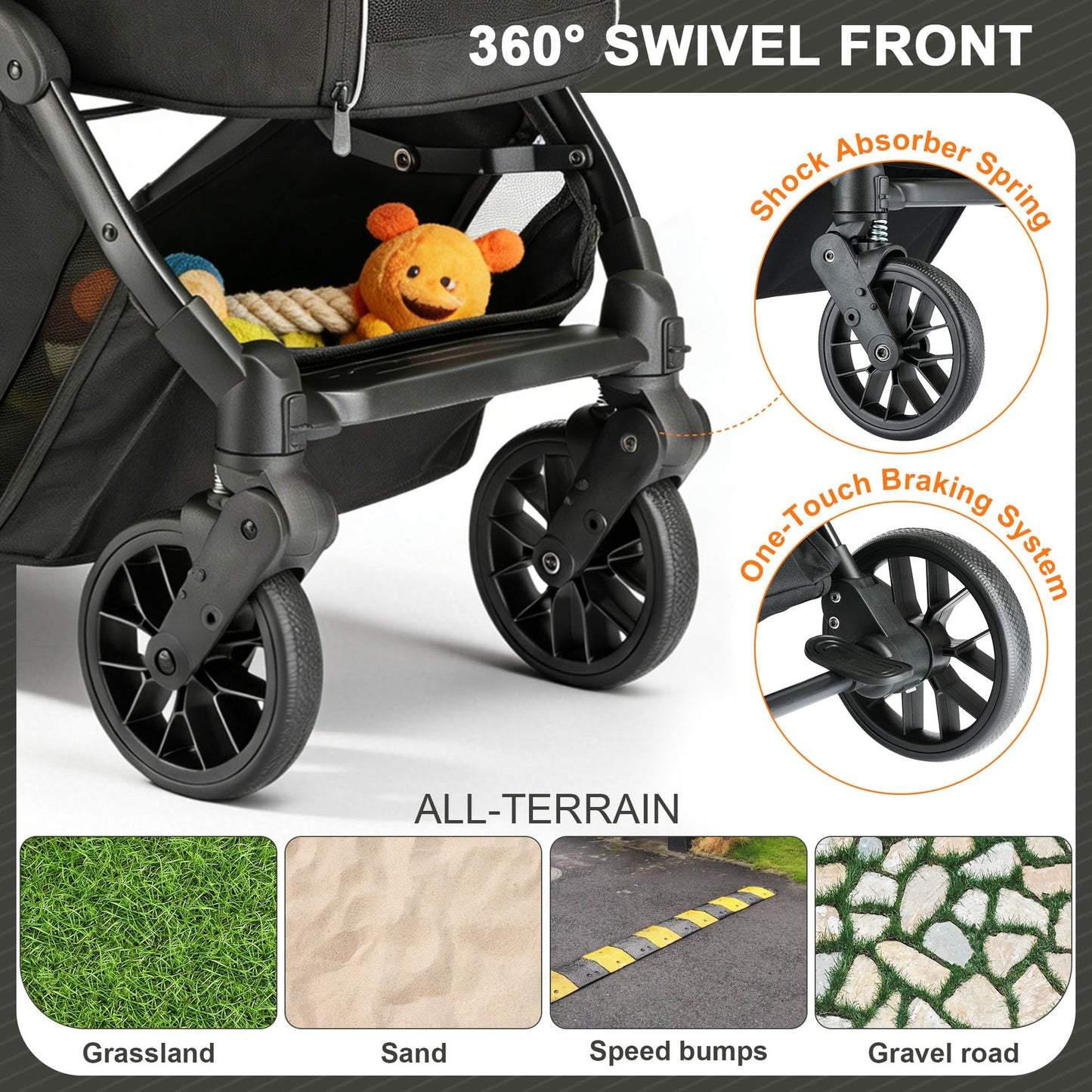 AOPEC Pet Stroller for Small Dogs & Cats – Easy One-Hand Fold, Supports Up to 35 lbs – Black
