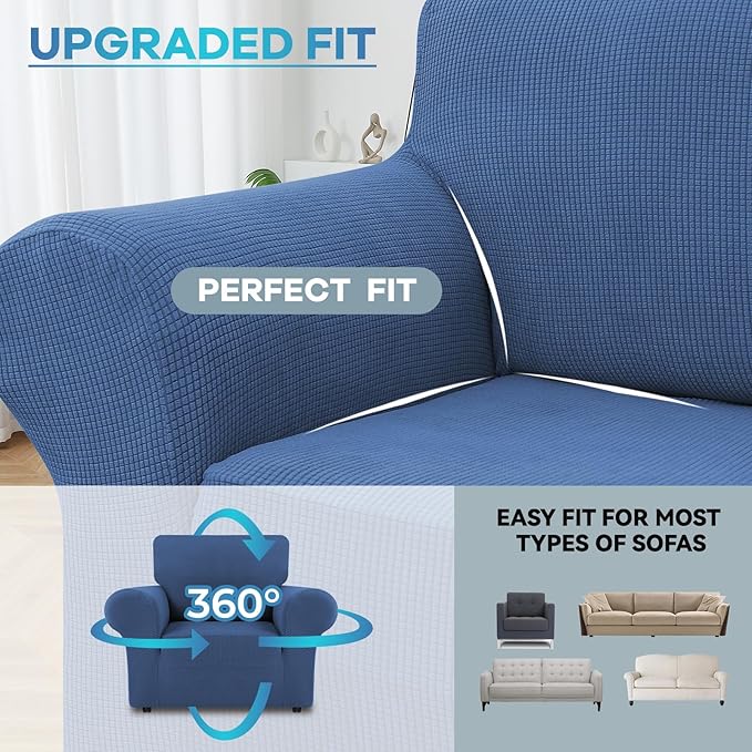 LURKA Stretch Chair Sofa Slipcovers 1 Piece Couch Covers for Sofa Furniture Protector Full Sofa Covers with Elastic Bottom for Kids and Dog (Small, Blue)