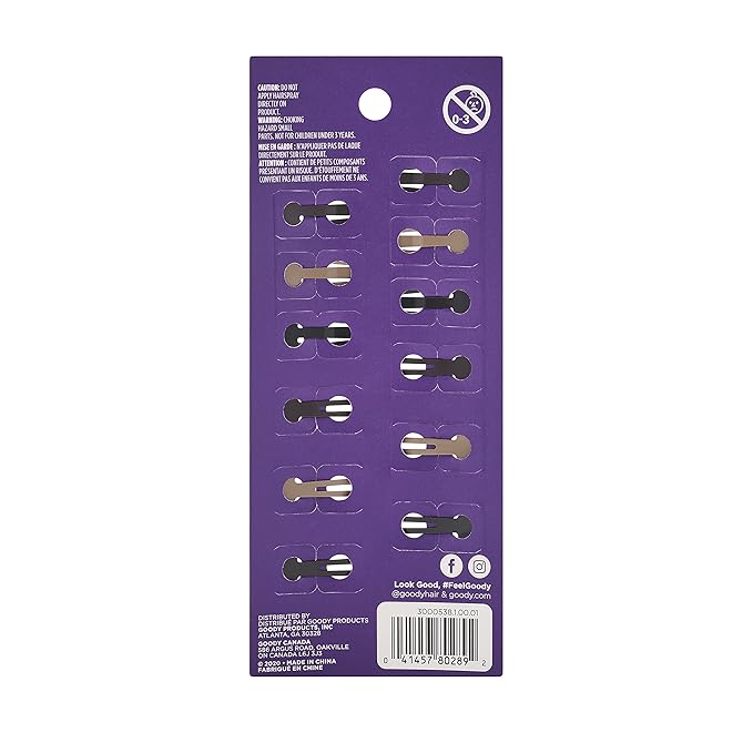 Goody Metal Contour Hair Snap Clips - 12 Count, Assorted Colors - Just Snap Into Place - Suitable for All Hair Types - Pain-Free Hair Accessories for Women and Girls - All Day Comfort (Pack of 2)