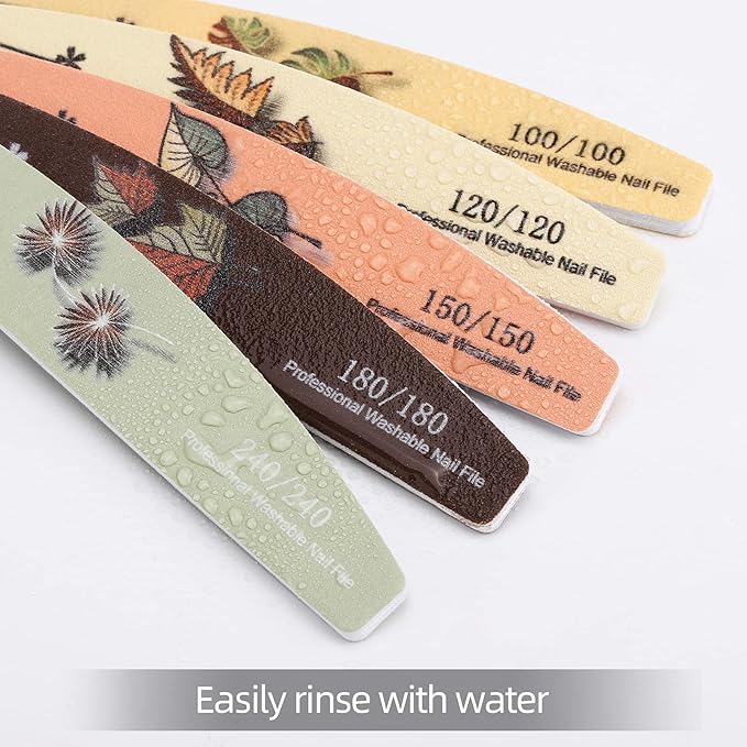 25 Pieces Nail Files and Buffers Mixed Grit, 100/120/150/180/240 Grits Reusable Emery Boards for Acrylic Files and Natural Nails
