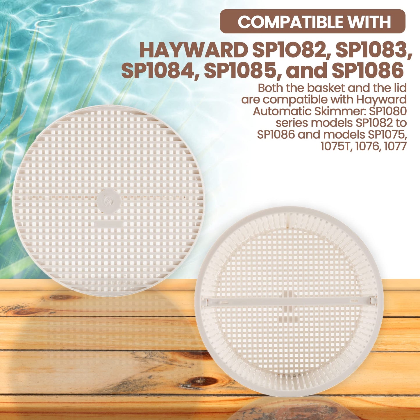 (Combo Pack) Exact Replacements Hayward SPX1082CA Skimmer Basket and Hayward SPX1082E Skimmer Cover (White) - Skimmer Basket Assembly and Square Lid for SP1O82, SP1083, SP1084, SP1085, and SP1086