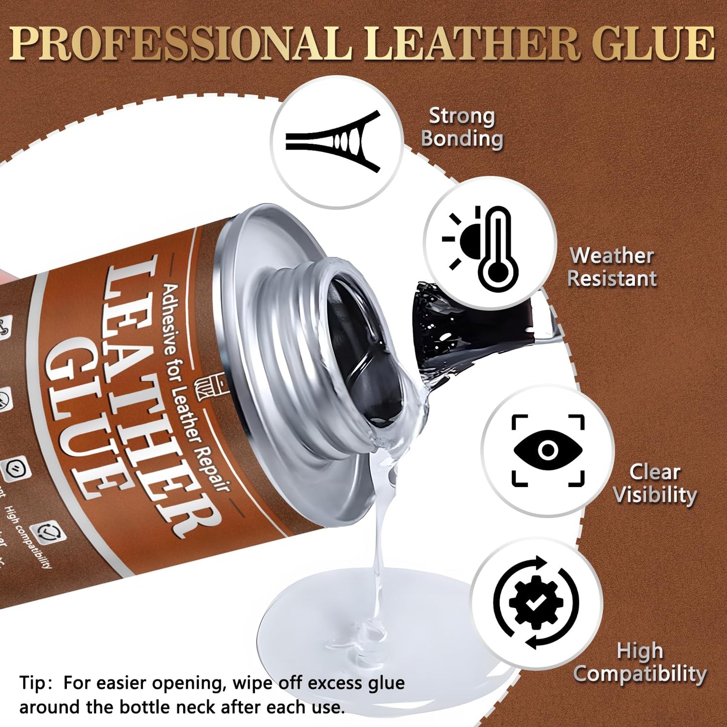 Leather Glue, 130ml Waterproof High Strength Adhesive, Clear Flexible Repair Cement for Bonding Between Sofas, Car Seats, Saddles, Crafting, DIY Projects