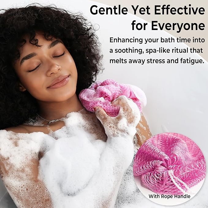 African Net Sponge Authentic - 2 Pieces Exfoliating Body Scrubber Bath Sponge Camellia&Green- Back Scrubber Washcloth for Shower - Real African Scrub Exfoliator Body Care Bathing Accessorie