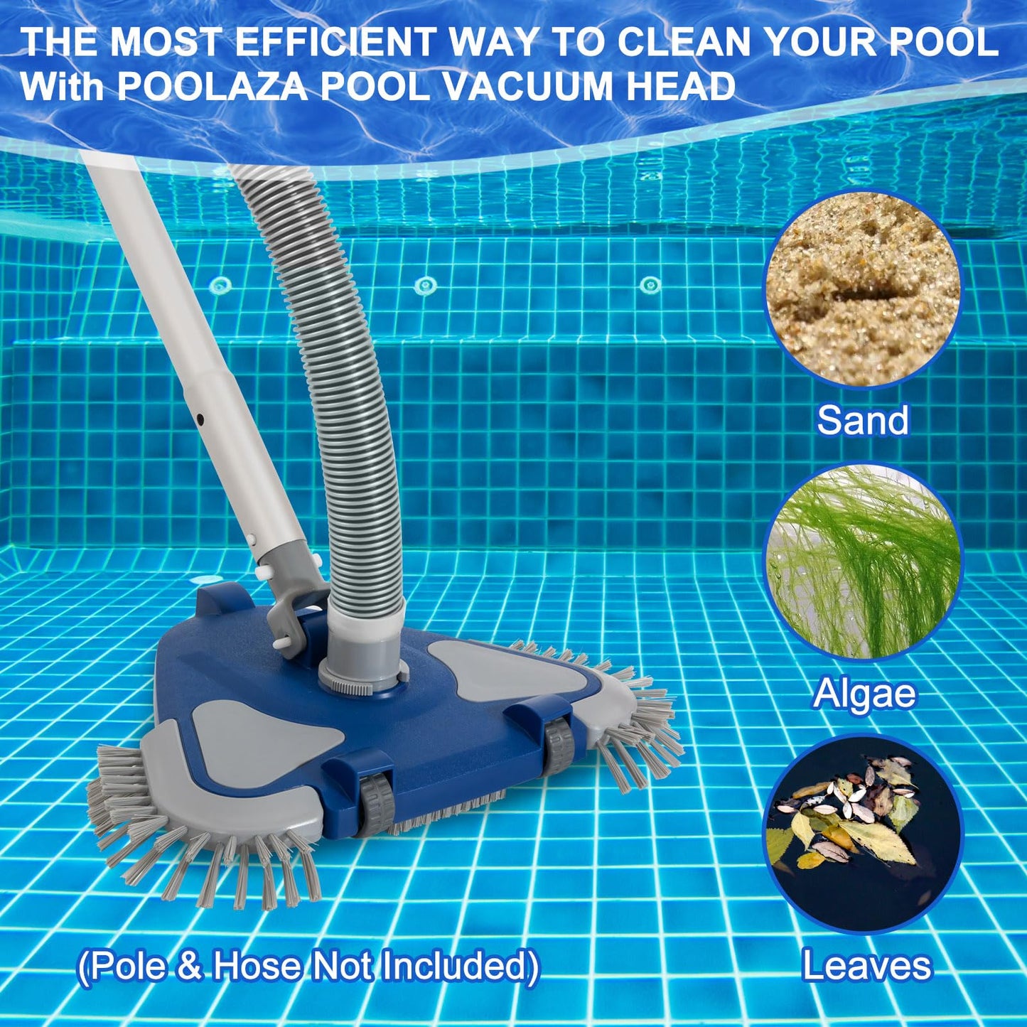 POOLAZA Pool Vacuum Head, Weighted Pool Vacuum Head with 1-1/4'',1-1/2'' Swivel Hose Connection, Bottom & Side Brushes, Pool Vacuum Heads for Inground Pools, Above Ground Pools & Vinyl Lined Pools