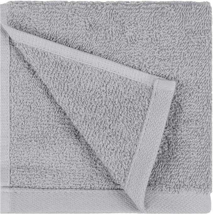 Amazon Basics Highly Absorbent Fast Drying 100% Cotton Washcloths for Bathroom and Face, Machine Washable, 12 x 12 in, Gray, 24-Pack