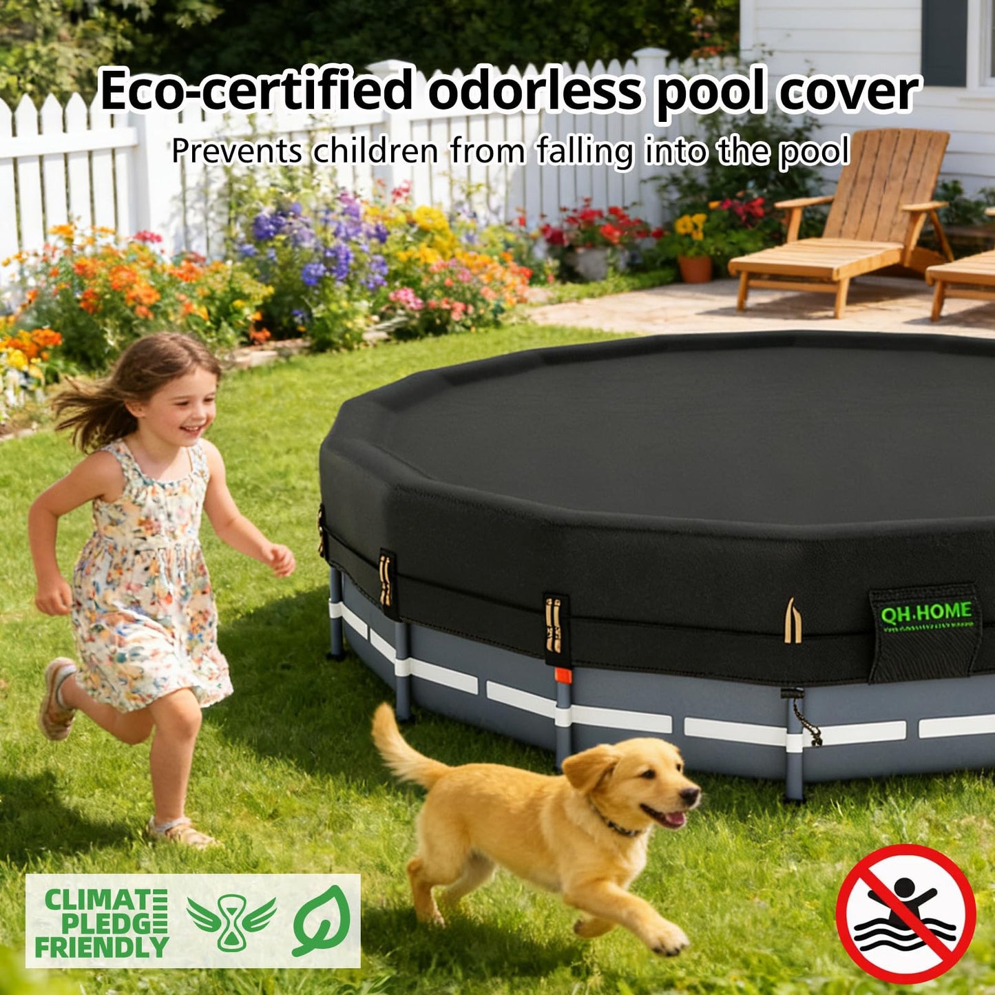 QH.HOME 550D 10 ft Pool Cover Round[Upgraded Tear Resistant & Quadruple Windproof] wth Pre-Installed Patented Winch and Rope, Pool Covers for Above Ground Pools-Snug Fit & Waterproof Protection