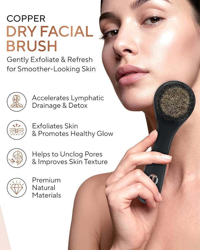 TheraCopper Copper Dry Facial Brush Ã¢ÂÂ Lymphatic Drainage Facial Dry Brush for Face with Natural Copper Bristles for Improved Circulation & Exfoliation Ã¢ÂÂ Daily Face Care for Refreshed & Glowing Skin